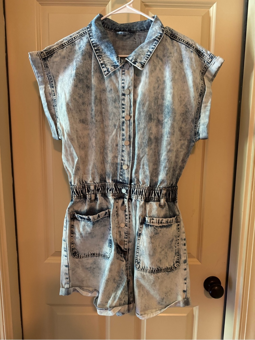 Blank NYC Light Blue Acid Wash Denim Romper Shorts